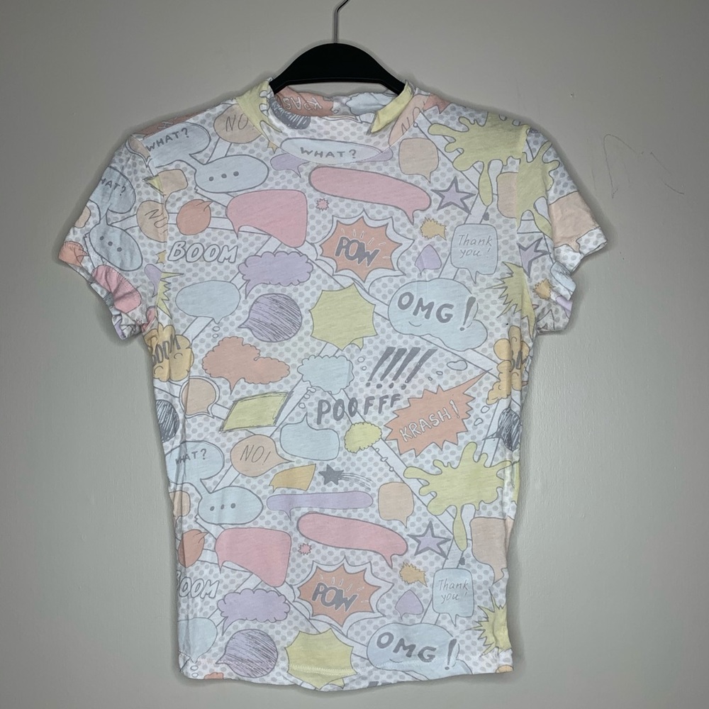 White mock turtleneck form fitting shirt.